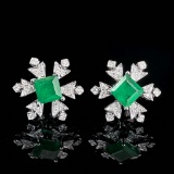 14k Gold 1.11 Ctw Natural Emerald & Diamond Earrings