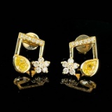 14k Gold 0.52 Ctw Natural Yellow Diamond & Diamond Earrings