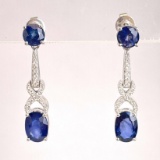 14k Gold 1.88 Ct Natural Sapphire & Diamond Earrings