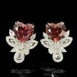 14k Gold 4.9 Ctw Natural Tourmaline & Diamond Earrings