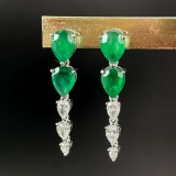 14k Gold 4.59 Ctw Natural Emerald & Diamond Earrings