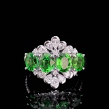 14k Gold 3.32 Ctw Natural Tsavorite & Diamond Ring
