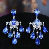 14k Gold 7 Ct Natural Sapphire & Diamond Earrings