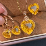 14k Gold 11 Ct Natural Citrine & Diamond Jewelry Set