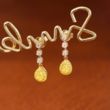 14k Gold 0.46 Ctw Natural Yellow Diamond & Diamond Earrings