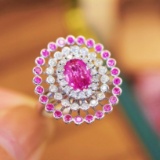 14k Gold 1.79 Ctw Natural Padparadscha Sapphire & Diamond Ring