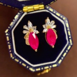 14k Gold 1.5 Ct Natural Ruby & Diamond Earrings