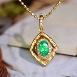14k Gold 0.33 Ctw Natural Emerald & Diamond Pendant( Without Chain )