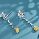 14k Gold 0.70 Ctw Natural Yellow Diamond & Diamond Earrings