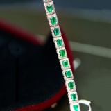 14k Gold 3.67 Ctw Natural Emerald & Diamond Bracelet