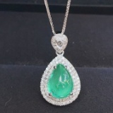 14k Gold 2 Ct Natural Emerald & Diamond Pendant( Without Chain )