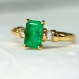 14k Gold 0.95 Ctw Natural Emerald & Diamond Ring