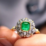 14k Gold 1.03 Ctw Natural Emerald & Diamond Ring