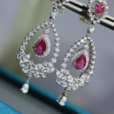14k Gold 1.54 Ctw Natural Ruby & Diamond Earrings