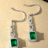 14k Gold 1.63 Ctw Natural Emerald & Diamond Earrings