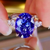 14k Gold 6.95 Ctw Natural Tanzanite & Diamond Ring