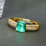 14k Gold 0.94 Ctw Natural Emerald & Diamond Ring