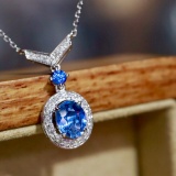 14k Gold 0.94 Ctw Natural Sapphire & Diamond Pendant( Without Chain )