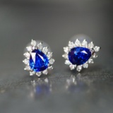 14k Gold 0.87 Ctw Natural Sapphire & Diamond Earrings