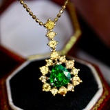 14k Gold 1.48 Ctw Natural Tsavorite & Diamond Pendant( Without Chain )