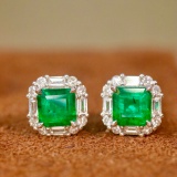 14k Gold 1.59 Ctw Natural Emerald & Diamond Earrings