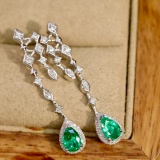 14k Gold 1.12 Ctw Natural Emerald & Diamond Earrings