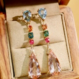14k Gold 15.18 Ctw Natural Morganite & Sapphire Earrings