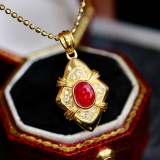 14k Gold 0.37 Ctw Natural Ruby & Diamond Pendant( Without Chain )