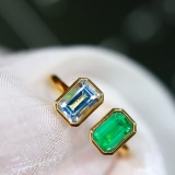 14k Gold 1.14 Ctw Natural Emerald & Aquamarine Ring