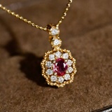 14k Gold 0.54 Ctw Natural Ruby & Diamond Pendant( Without Chain )