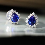 14k Gold 0.87 Ctw Natural Sapphire & Diamond Earrings