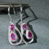 14k Gold 2.30 Ctw Natural Padparadscha Sapphire & Diamond Earrings