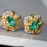 14k Gold 0.50 Ctw Natural Emerald & Diamond Earrings