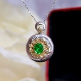 14k Gold 0.46 Ctw Natural Emerald & Diamond Pendant( Without Chain )