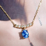14k Gold 0.59 Ctw Natural Sapphire & Diamond Pendant( Without Chain )