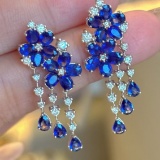 14k Gold 5.5 Ct Natural Sapphire & Diamond Earrings