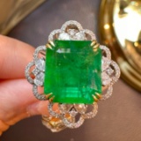 14k Gold 7.10 Ct Natural Emerald & Diamond Ring