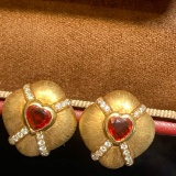 14k Gold 1.29 Ctw Natural Ruby & Diamond Earrings