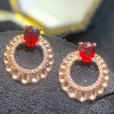 14k Gold 0.45 Ct Natural Ruby & Diamond Earrings