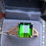 14k Gold 3.79 Ct Natural Tourmaline & Diamond Earrings