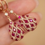 14k Gold 2.40 Ctw Natural Ruby & Diamond Earrings
