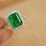 14k Gold 2.9 Ct Natural Emerald & Diamond Ring