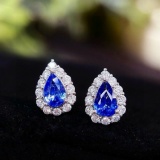 14k Gold 1 Ct Natural Sapphire & Diamond Earrings