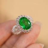 14k Gold 3.4 Ct Natural Emerald & Diamond Ring