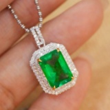 14k Gold 3.45 Ct Natural Emerald & Diamond Pendant( Without Chain )