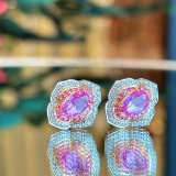 14k Gold 1 Ct Natural Padparadscha Sapphire & Diamond Earrings