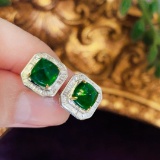 14k Gold 2.70 Ct Natural Emerald & Diamond Earrings