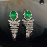 14k Gold 2.30 Ct Natural Emerald & Diamond Earrings