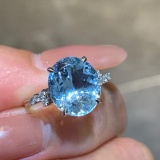 14k Gold 3.83 Ctw Natural Aquamarine & Diamond Ring