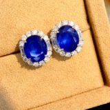 14k Gold 5.64 Ctw Natural Sapphire & Diamond Earrings